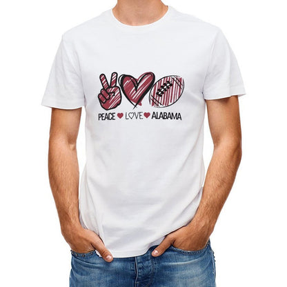 Inkmay Casual  Cotton T-shirt Peace Love Alabama Football Heart Gesture Unisex T-shirtSmoothWear Vibrant Colors T-Shirt