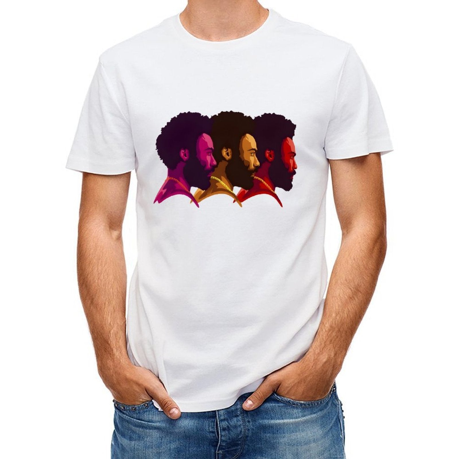 Inkmay Casual Cotton T-shirt Stylized Faces With Bold Colors Art Unisex T-shirtEasyWear Minimalist T-Shirt