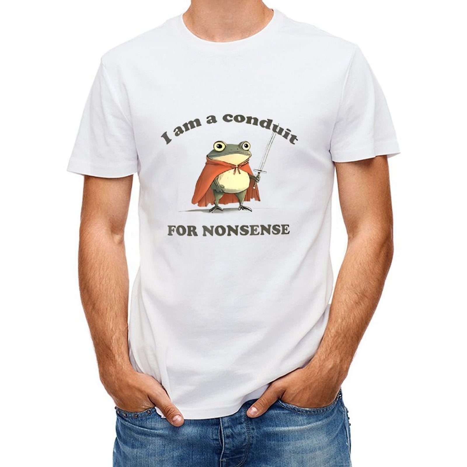 Inkmay Casual Cotton T-shirt Frog With Cape And Sword Unisex T-shirtPremiumSeries Signature T-Shirt
