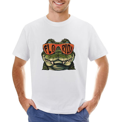 Inkmay Casual  Cotton T-shirt Alligator Wearing Sunglasses With Florida Print Unisex T-shirtClassic Fit PremiumSeries T-Shirt