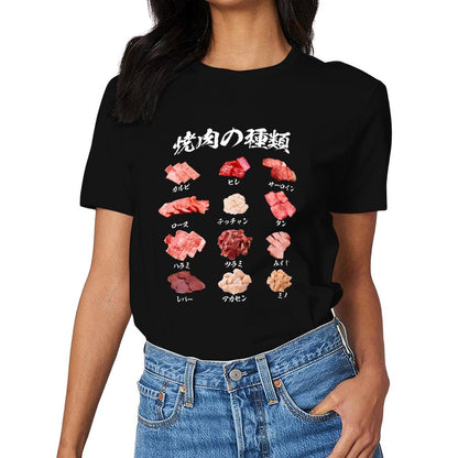 Inkmay Casual Cotton T-shirt Meat Varieties Displayed In Rows Unisex T-shirtPlain TimelessComfort T-Shirt