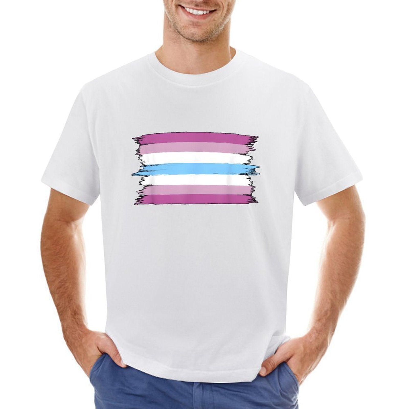 Inkmay Casual  Cotton T-shirt Transgender Flag Colors Painted Brushstrokes Unisex T-shirtStreetLine ClassicLine T-Shirt