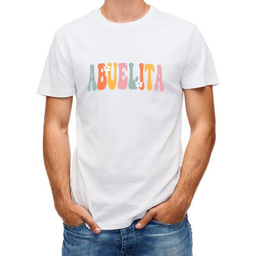 Inkmay Casual Cotton T-shirt Colorful Stripes With White Flowers Design Unisex T-shirtYearRound StreetFit T-Shirt
