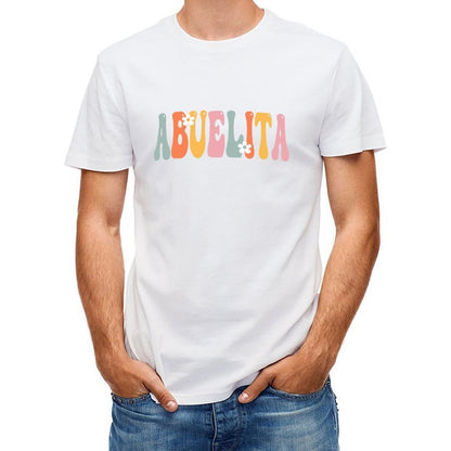 Inkmay Casual Cotton T-shirt Colorful Stripes With White Flowers Design Unisex T-shirtYearRound StreetFit T-Shirt