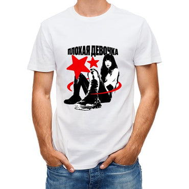 Inkmay Casual Cotton T-shirt Red Stars Over Black Figures Unisex T-shirtSleek EverydayTee T-Shirt