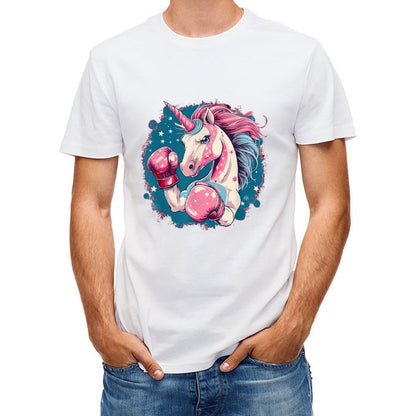 inkmay-casual-cotton-t-shirt-boxing-unicorn-with-pink-mane-unisex-t-shirt