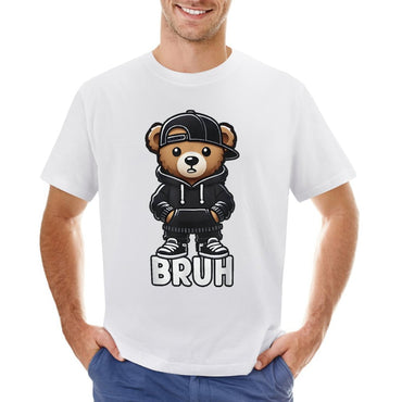 Inkmay Casual  Cotton T-shirt Bruh Bear Wears Black Hoodie Unisex T-shirtChill BasicSeries T-Shirt