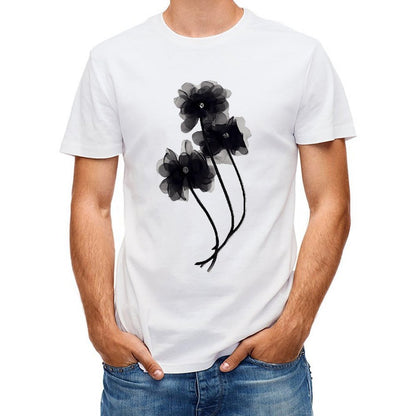Inkmay Casual Cotton T-shirt Elegant Black And White Floral Design Unisex T-shirtRecycled Urban T-Shirt