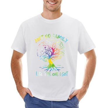 Inkmay Casual  Cotton T-shirt Family Tree With Colorful Words Unisex T-shirtEverydayWear Series T-Shirt