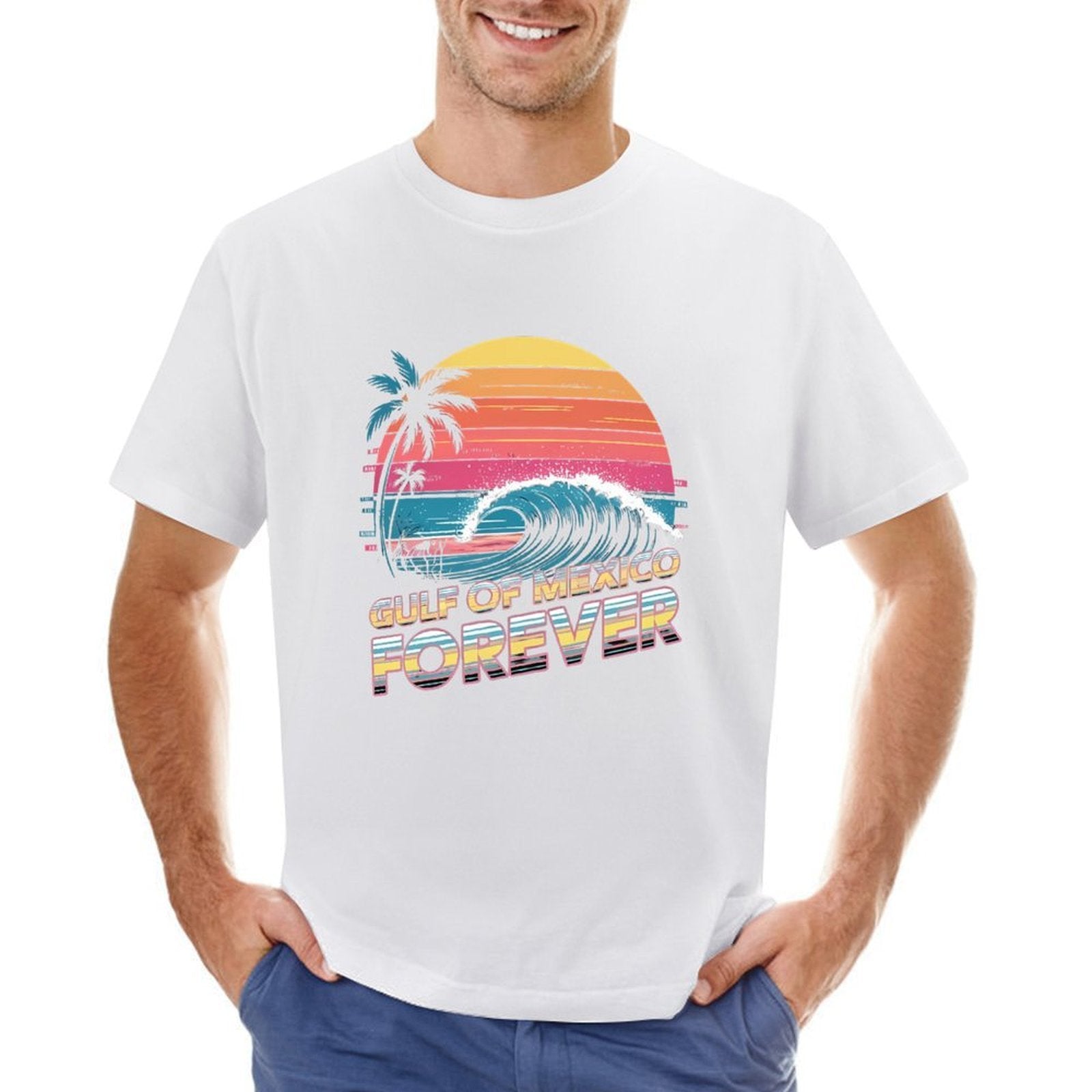 Inkmay Casual  Cotton T-shirt Gulf Of Mexico Forever Pattern Print Unisex T-shirtEasy-Care Lightweight T-Shirt