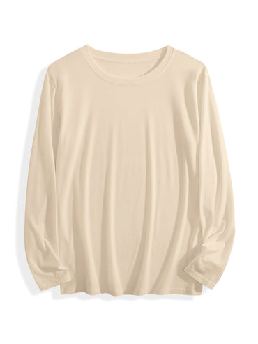 180g pure cotton crew neck long-sleeved shirt  khaki