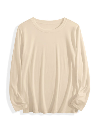 180g pure cotton crew neck long-sleeved shirt  khaki