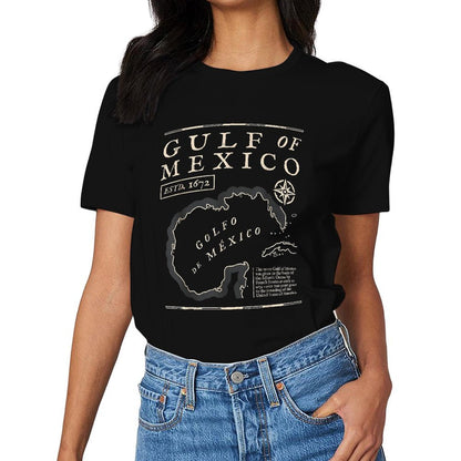 Inkmay Casual Cotton T-shirt Gulf Of Mexico Map Print Unisex T-shirt