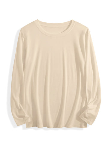 180g pure cotton crew neck long-sleeved shirt  khaki BACK