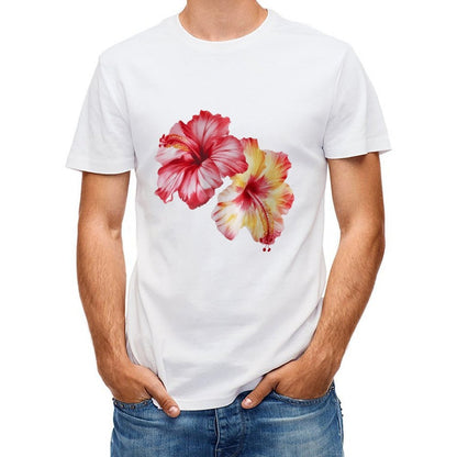 Inkmay Casual Cotton T-shirt Vibrant Floral Design With Bold Colors Unisex T-shirtSharp ClassicLine T-Shirt