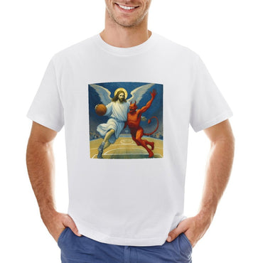Inkmay Casual  Cotton T-shirt Basketball Jesus Versus Devil On Court Unisex T-shirtEssential Regular T-Shirt