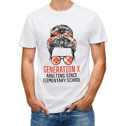 Inkmay Casual Cotton T-shirt Generation X Adulting Since Elementary School Unisex T-shirtColorfast CleanCut T-Shirt