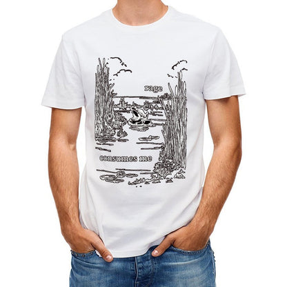 Inkmay Casual Cotton T-shirt Angry Frog Amidst Reeds And Water Unisex T-shirtClassicLine Crew Neck T-Shirt
