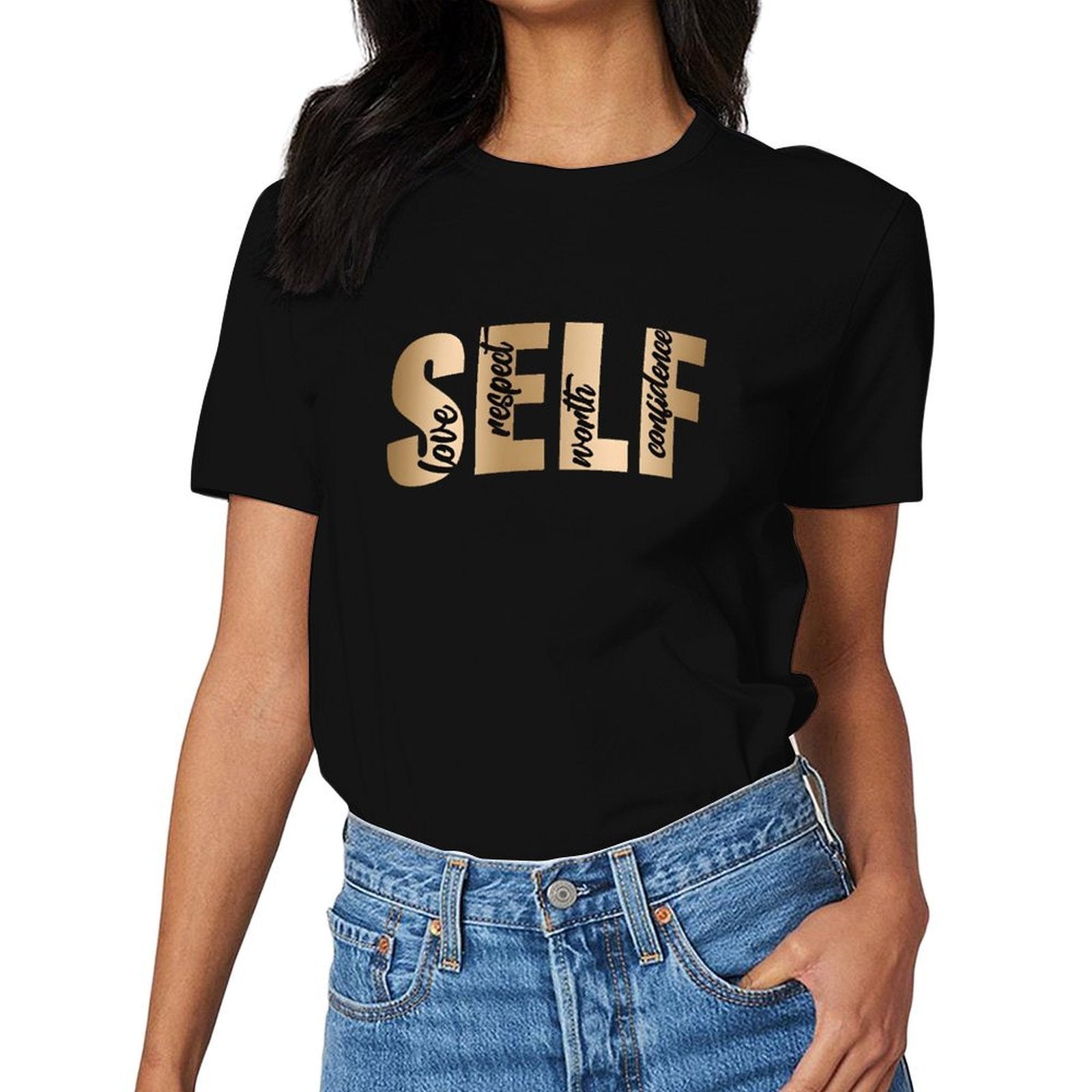 Inkmay Casual Cotton T-shirt Self Love Respect Worth Confidence Art Unisex T-shirtLifestyle Moisture-Wicking T-Shirt