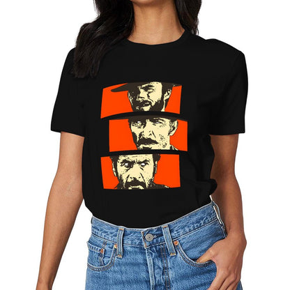 Inkmay Casual Cotton T-shirt Bold Orange Background With Face Prints Unisex T-shirtPocket Tee Relaxed T-Shirt