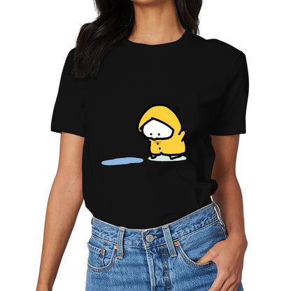 Inkmay Casual Cotton T-shirt Yellow Duck Wearing Raincoat On Black Unisex T-shirtRegular Pure T-Shirt
