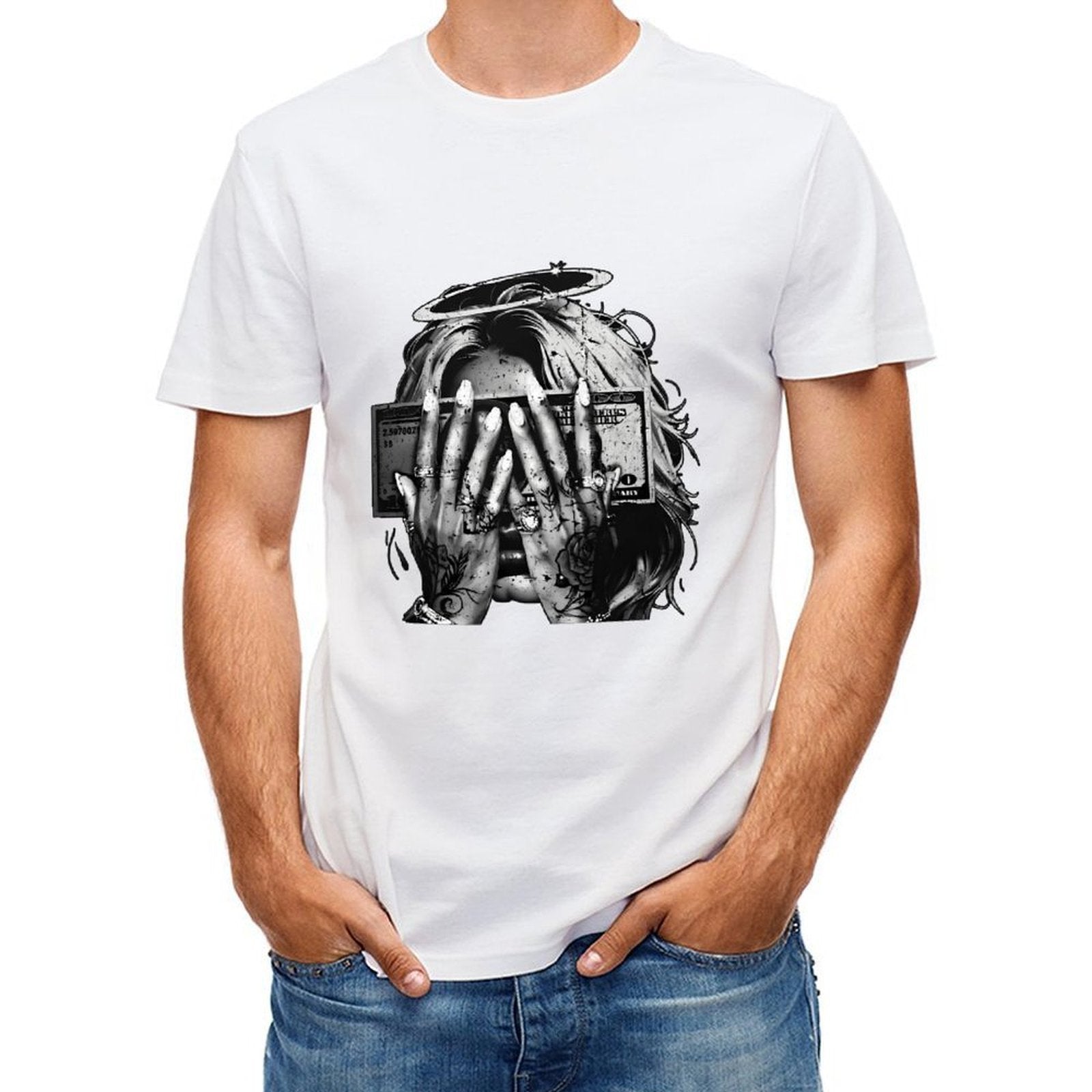 Inkmay Casual Cotton T-shirt Abstract Art With Floral Elements Design Unisex T-shirtModernFit Classic T-Shirt