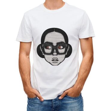 Inkmay Casual Cotton T-shirt Brick Wall Face With Glasses Art Unisex T-shirtSignature RegularFit T-Shirt
