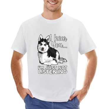 Inkmay Casual  Cotton T-shirt Husky Dog With Text Overlay Unisex T-shirtSeamless Sharp T-Shirt