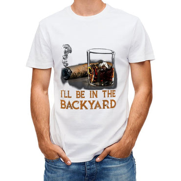 Inkmay Casual  Cotton T-shirt Cigar And Whiskey Glass Displayed Unisex T-shirtDouble-Stitched Colorfast T-Shirt