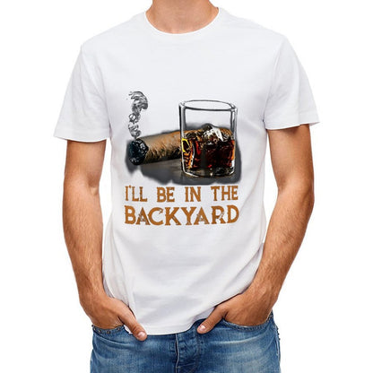 Inkmay Casual  Cotton T-shirt Cigar And Whiskey Glass Displayed Unisex T-shirtDouble-Stitched Colorfast T-Shirt