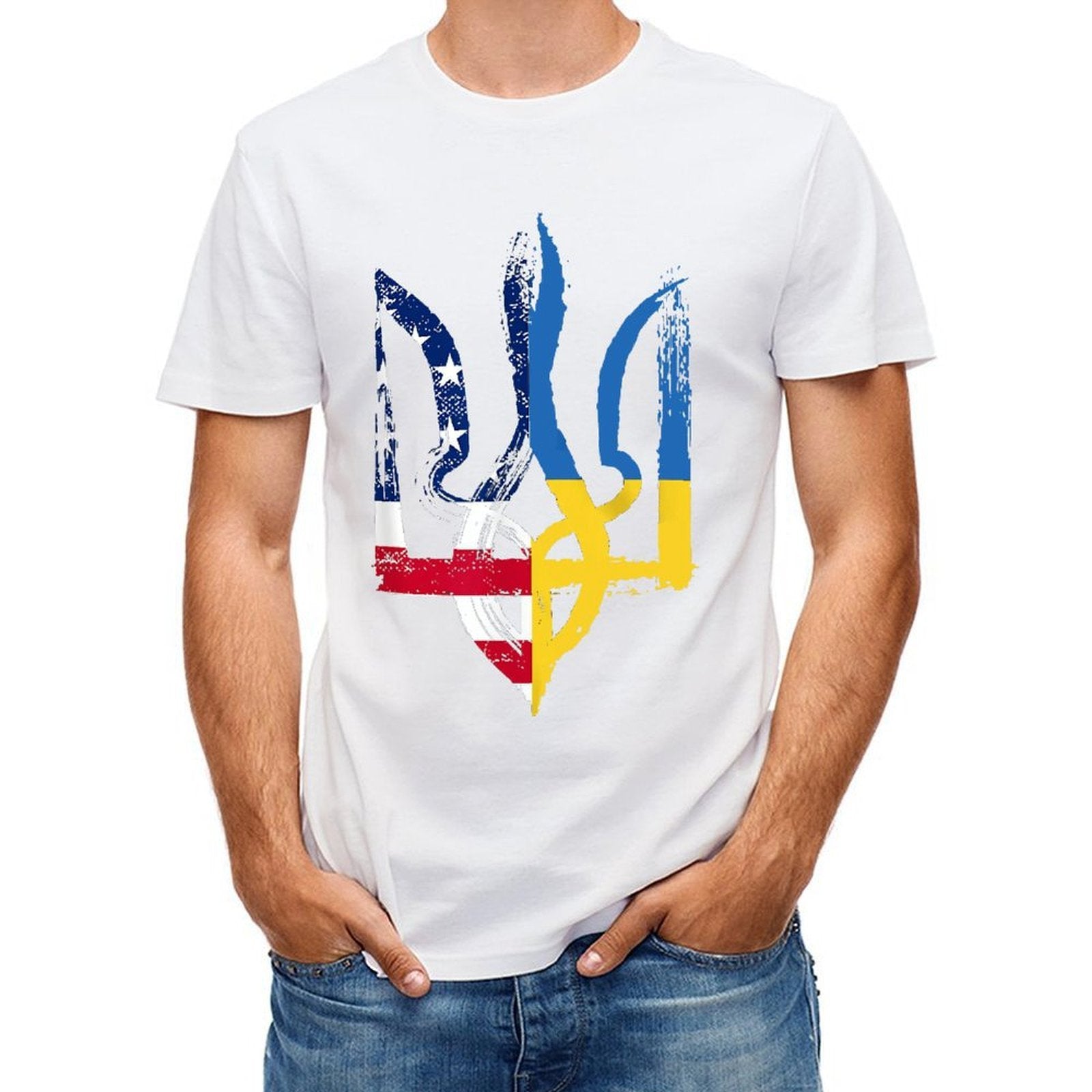 Inkmay Casual  Cotton T-shirt Abstract Flag Fusion Artwork Design Elements Unisex T-shirtSignature Plain T-Shirt