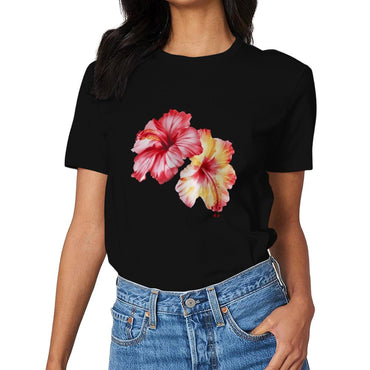 Inkmay Casual Cotton T-shirt Vibrant Floral Design With Bold Colors Unisex T-shirtSharp ClassicLine T-Shirt