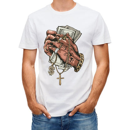 Inkmay Casual Cotton T-shirt Luxury Hands Holding Money And Jewelry Unisex T-shirtPremium Bold T-Shirt