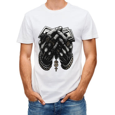 Inkmay Casual Cotton T-shirt Money Hands Rope Chain Dollar Cross Unisex T-shirtSoft SoftTouch T-Shirt