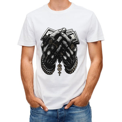 Inkmay Casual Cotton T-shirt Money Hands Rope Chain Dollar Cross Unisex T-shirtSoft SoftTouch T-Shirt