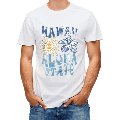 Inkmay Casual Cotton T-shirt Hawaii Aloha State Sunflower And Sunshine Unisex T-shirtActiveStyle Daily T-Shirt