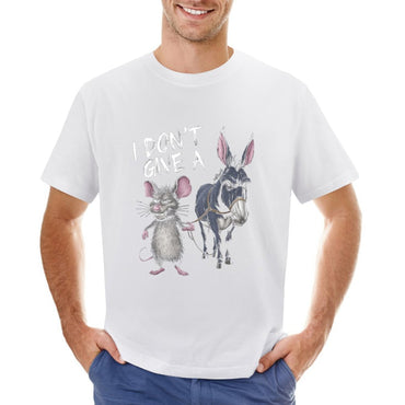 Inkmay Casual  Cotton T-shirt Rat And Donkey With Rope Unisex T-shirtMidweight Signature T-Shirt