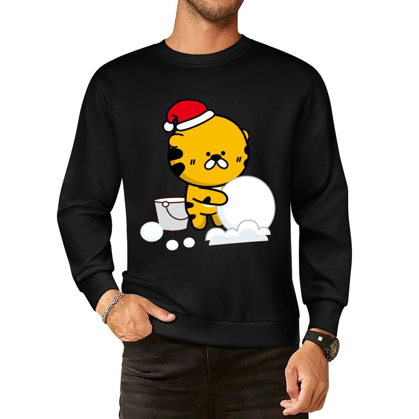 Front Patterned Long Sleeve TopSport Crew Neck