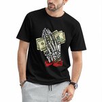 Inkmay Casual  Cotton T-shirt Skeleton Hand Holding Money Bills Art Unisex T-shirtBreathable EverydayTee T-Shirt