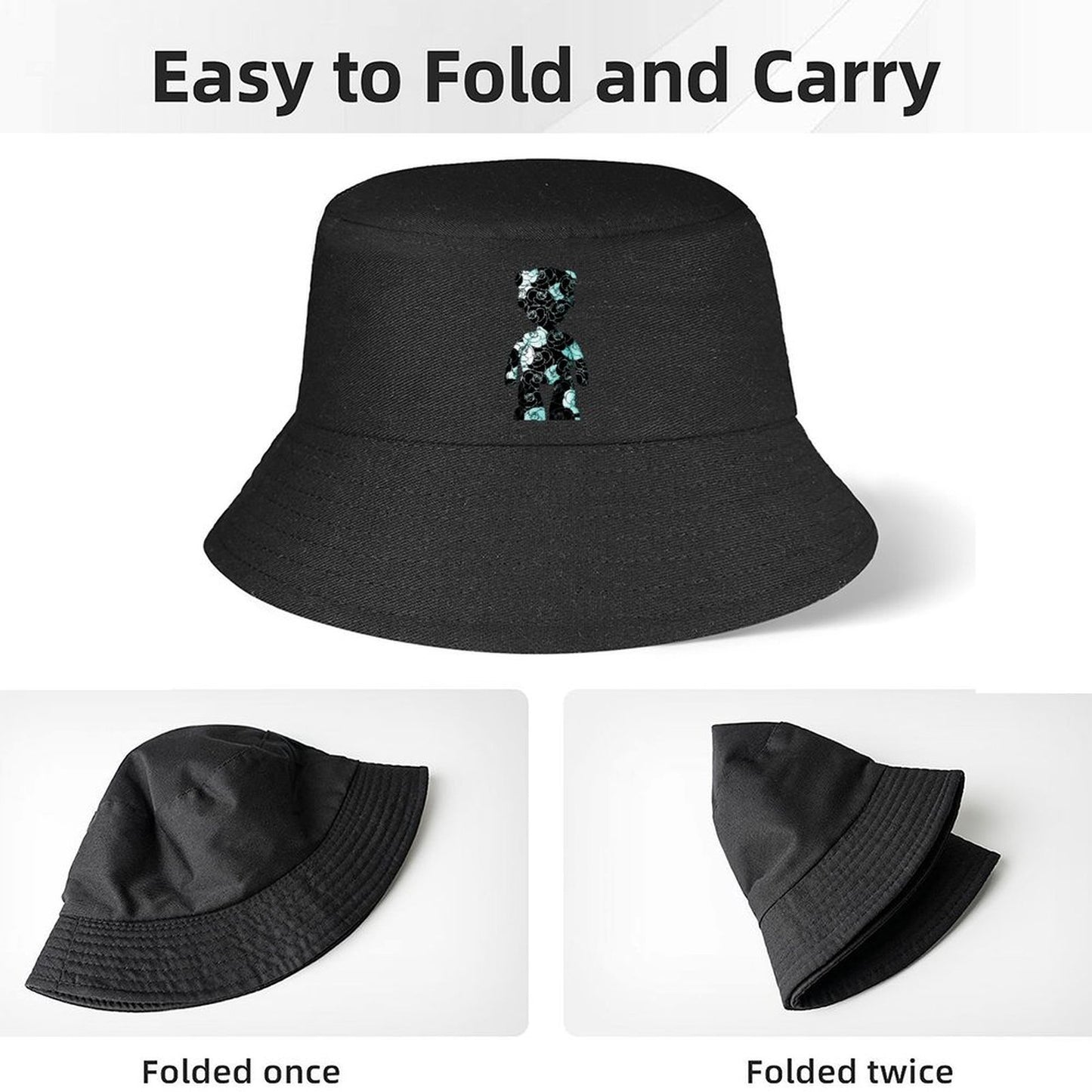 Streetwear Black Bucket Hat with Icon Print