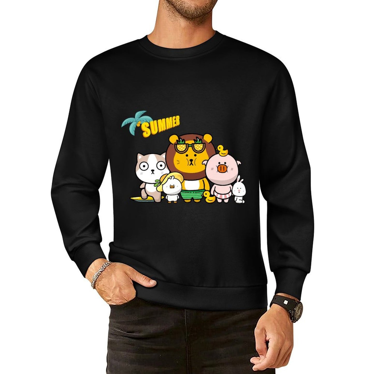 Front Patterned Long Sleeve Top Minimal Crewneck