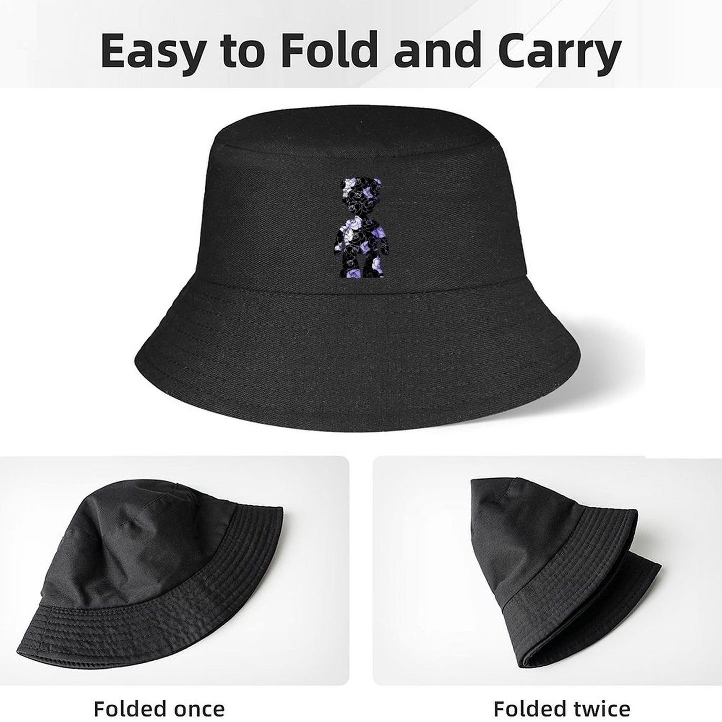 Casual Black Bucket Hat with Minimal Print