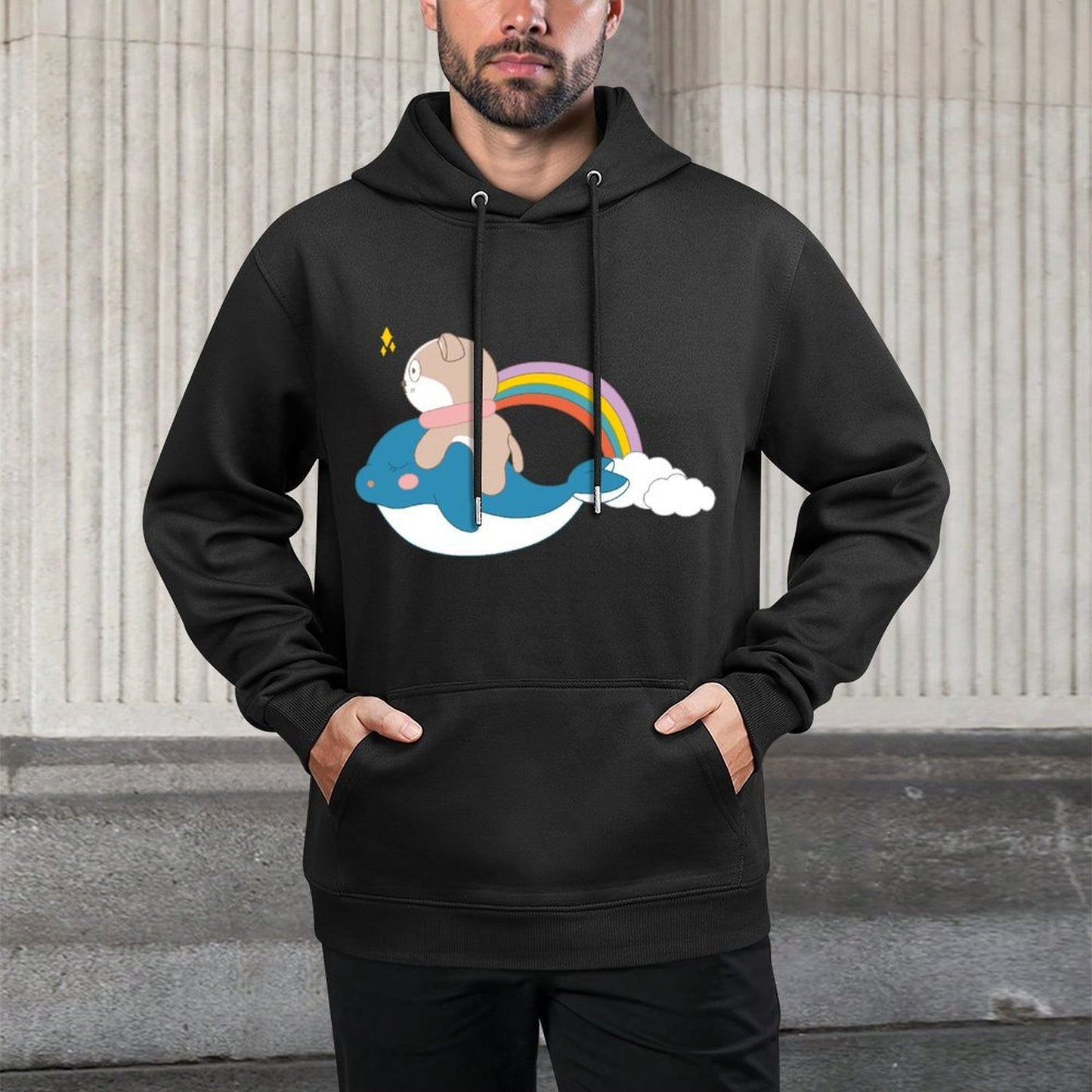 Crew Neck Minimalist Front Graphic Hoodies