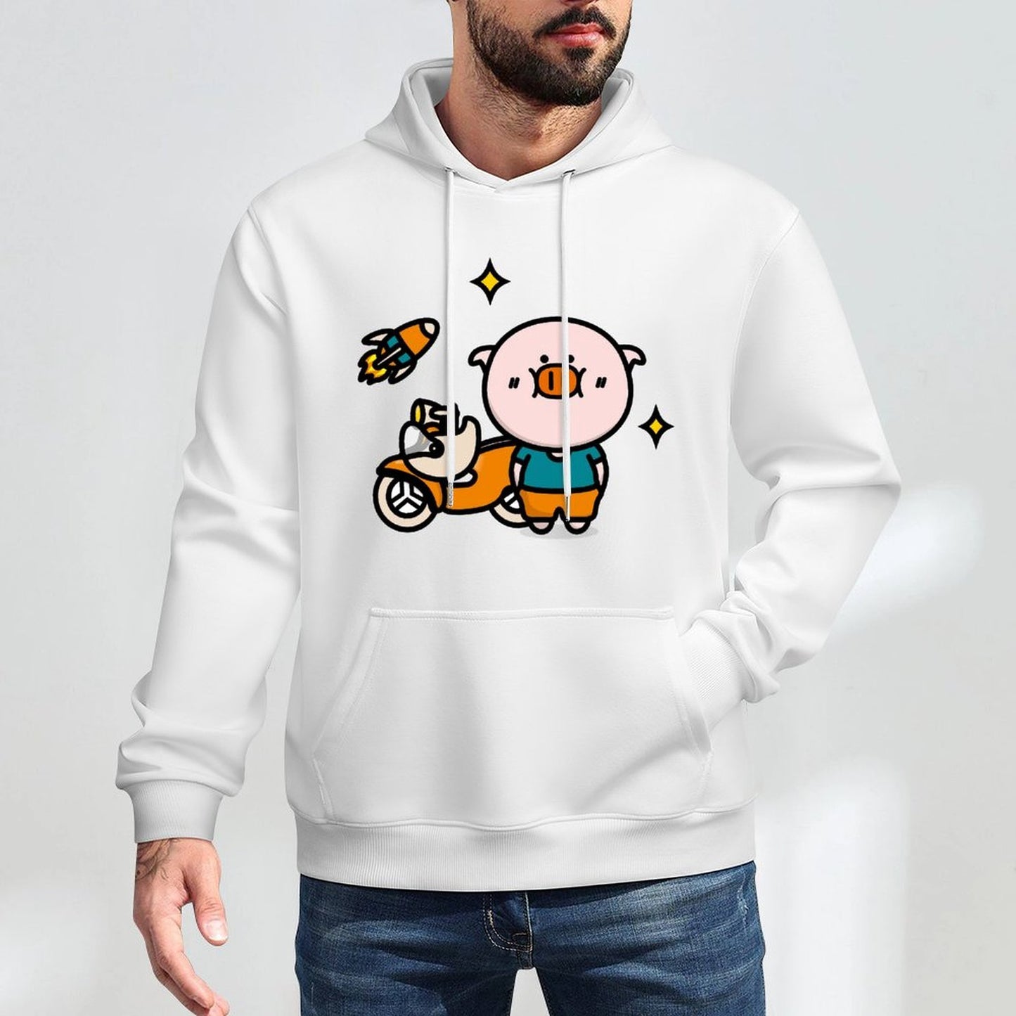 Minimalist Double-Stitched Front Graphic Hoodies