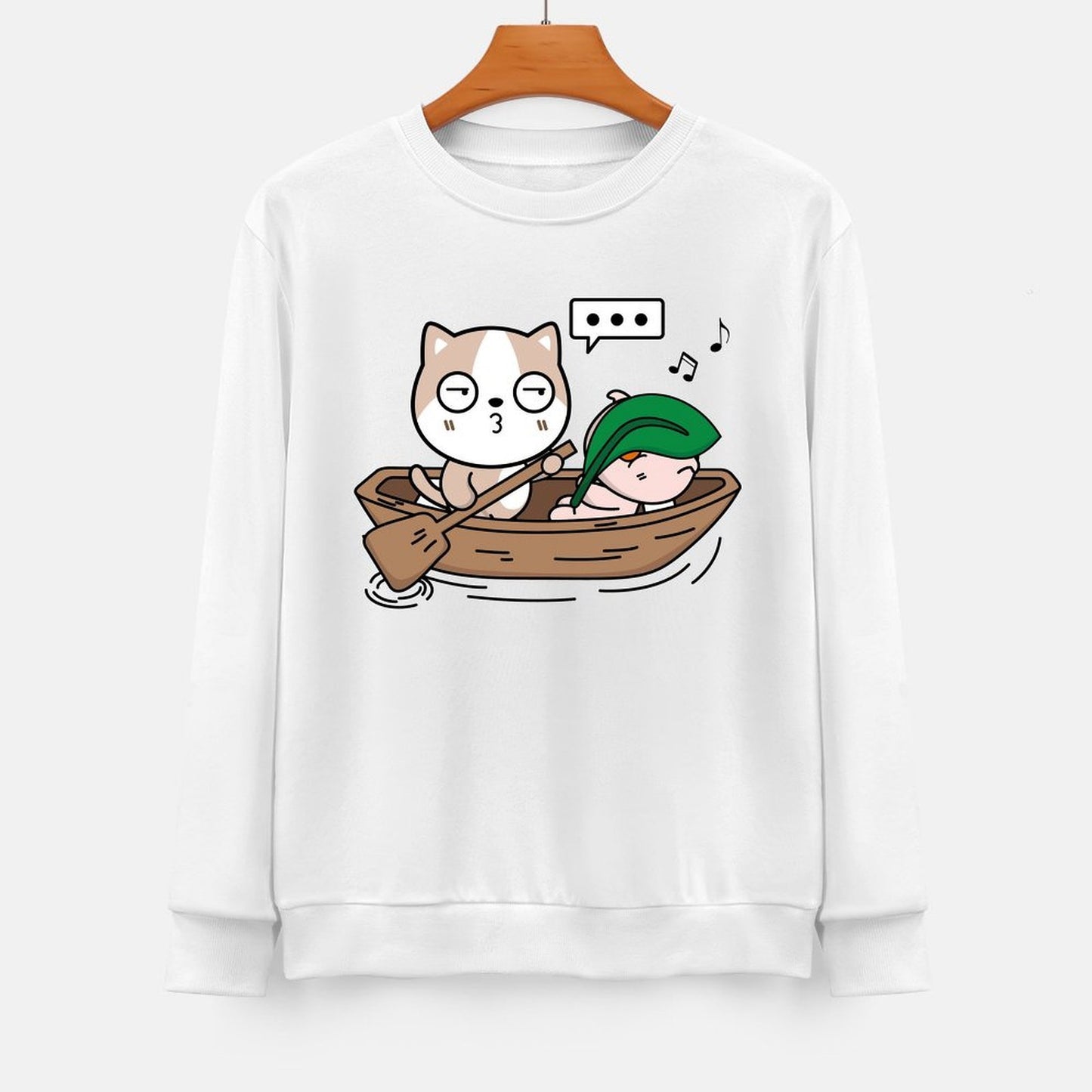 Front Patterned Long Sleeve TopCrewneck SoftTouch