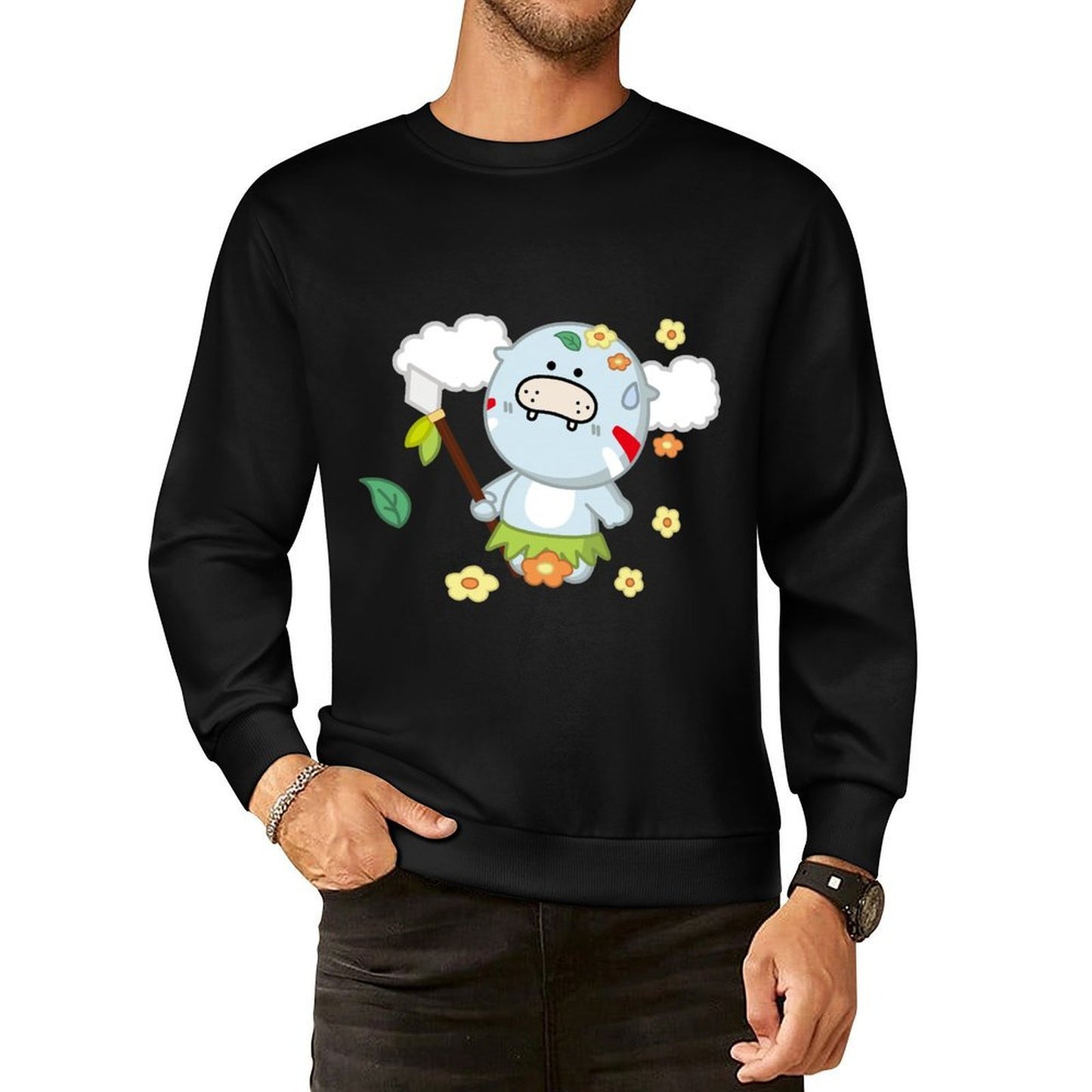 Front Patterned Long Sleeve TopPrint-Ready Plain