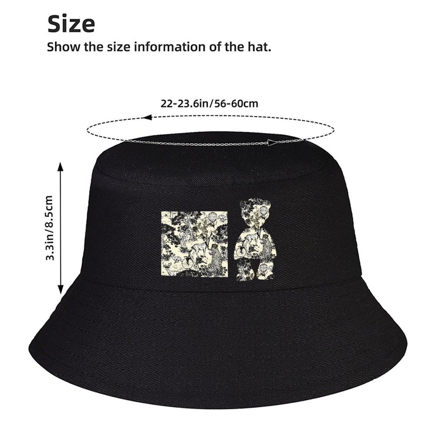 Black Bucket Hat with Print Detail