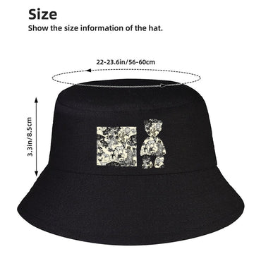 Black Bucket Hat with Print Detail