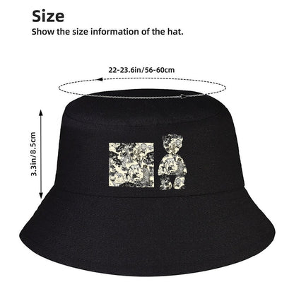 Black Bucket Hat with Print Detail