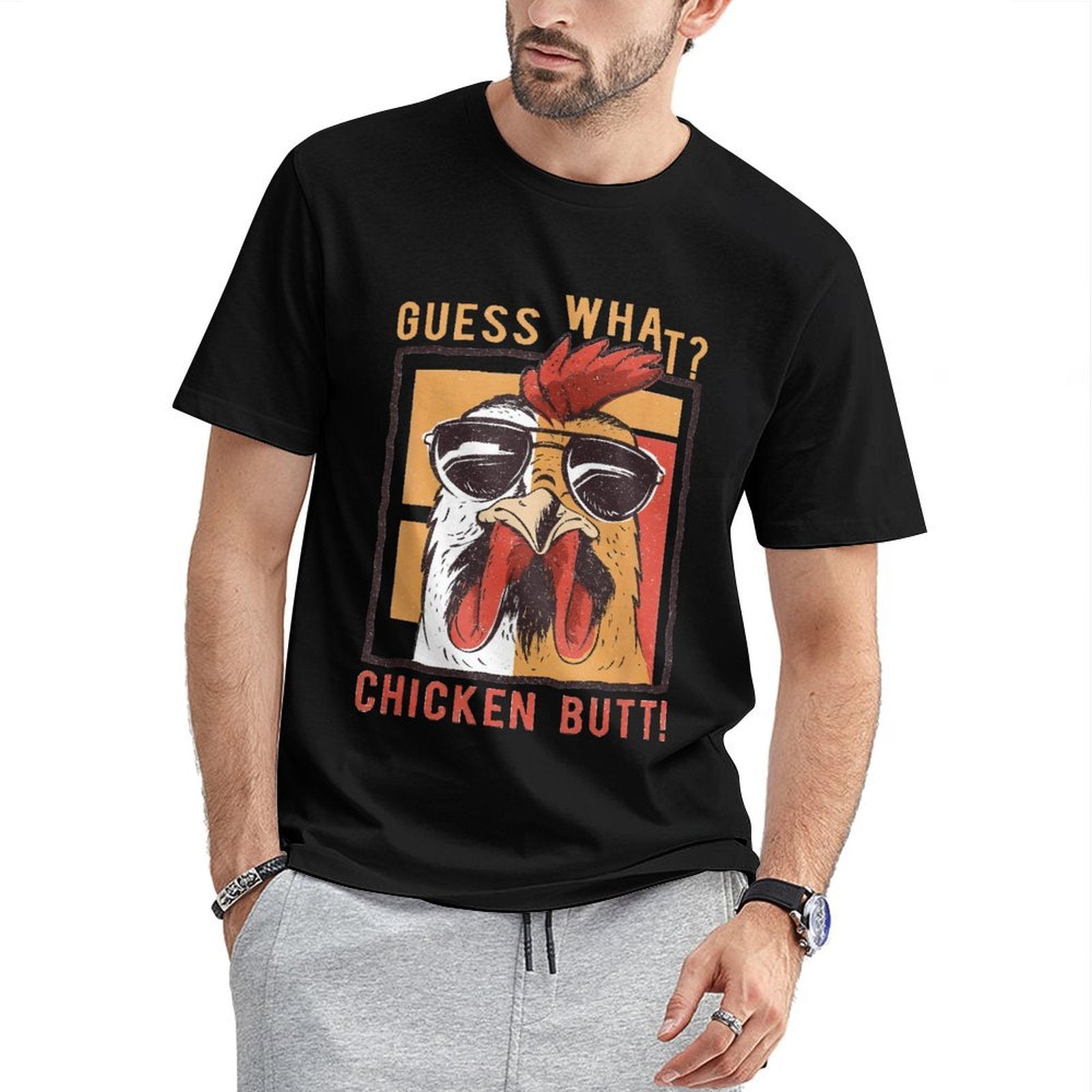 Inkmay Casual  Cotton T-shirt Chicken Butt Print With Sunglasses Design Unisex T-shirtPremium Finish Chill T-Shirt